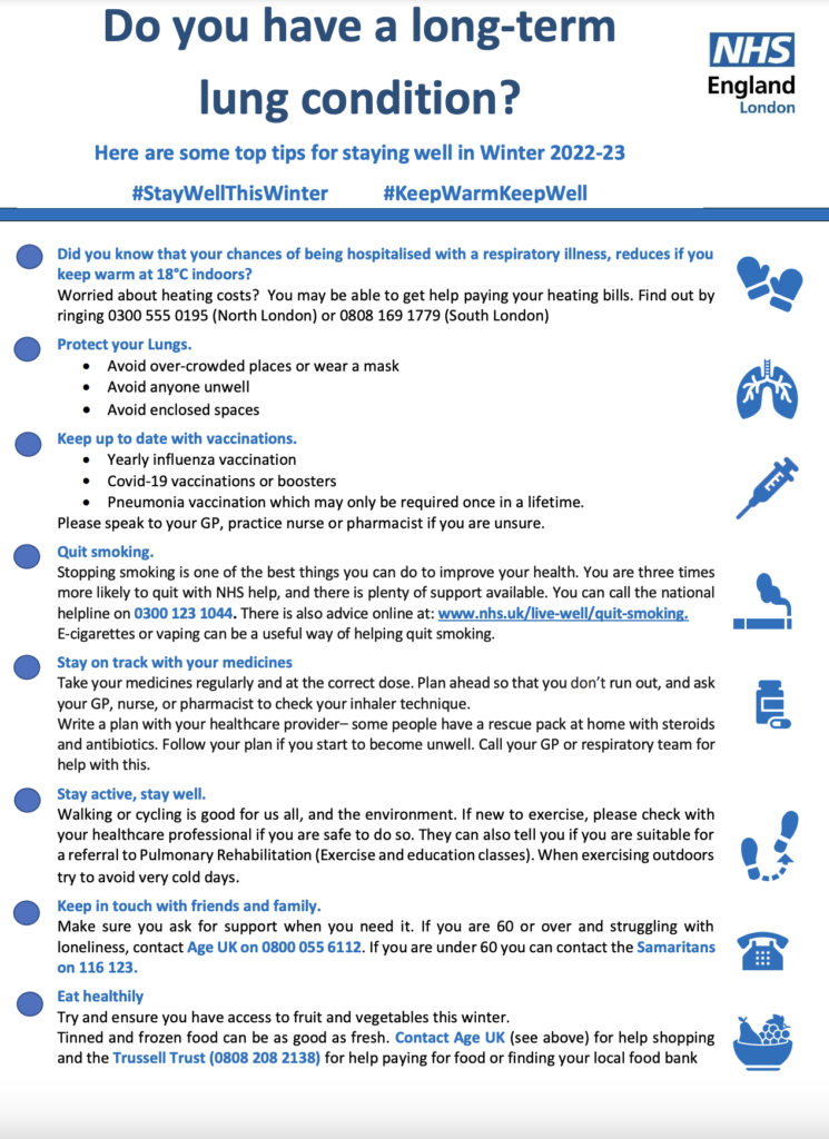 top tips on stay healthy this winter if you have a lung condition poster